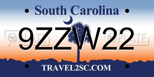 9ZZW22 South Carolina License Plate