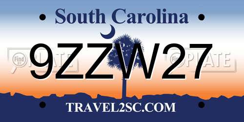 9ZZW27 South Carolina License Plate