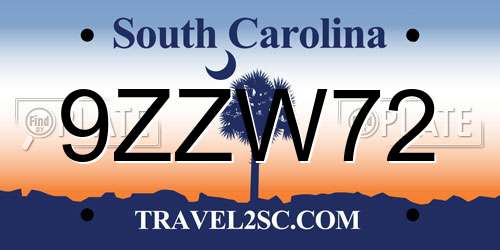 9ZZW72 South Carolina License Plate
