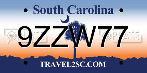 9ZZW77 South Carolina License Plate