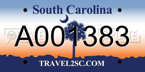A001383 South Carolina License Plate