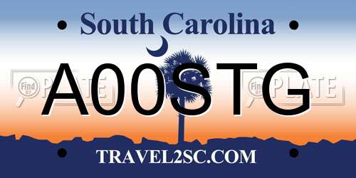 A00STG South Carolina License Plate
