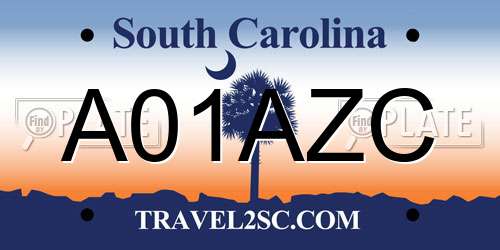 A01AZC South Carolina License Plate