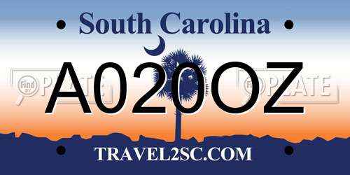 A020OZ South Carolina License Plate