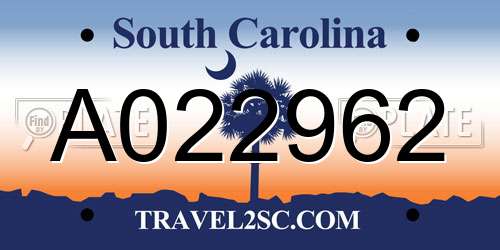 A022962 South Carolina License Plate