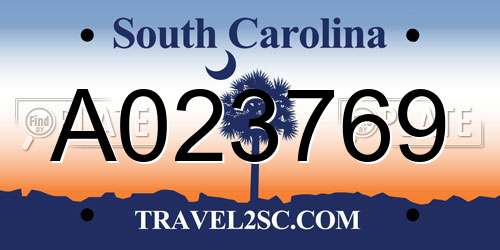 A023769 South Carolina License Plate
