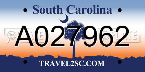 A027962 South Carolina License Plate