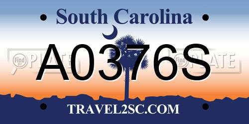 A0376S South Carolina License Plate