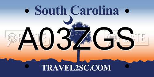 A03ZGS South Carolina License Plate