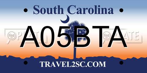 A05BTA South Carolina License Plate