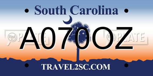 A070OZ South Carolina License Plate