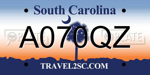 A070QZ South Carolina License Plate