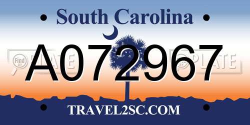A072967 South Carolina License Plate