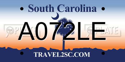 A072LE South Carolina License Plate
