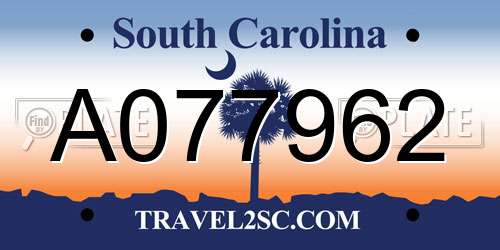 A077962 South Carolina License Plate