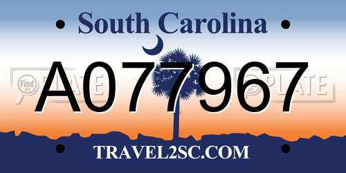 A077967 South Carolina License Plate