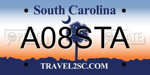 A08STA South Carolina License Plate