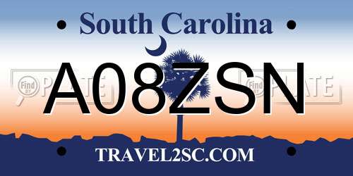 A08ZSN South Carolina License Plate