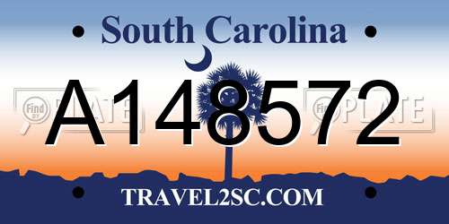 A148572 South Carolina License Plate