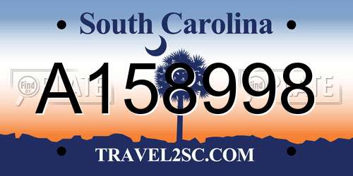 A158998 South Carolina License Plate