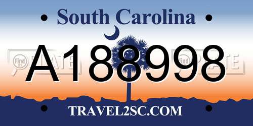 A188998 South Carolina License Plate