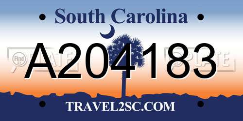 A204183 South Carolina License Plate