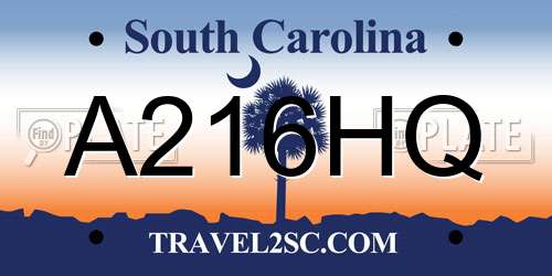 A216HQ South Carolina License Plate