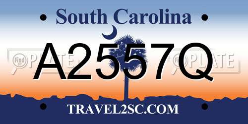 A2557Q South Carolina License Plate