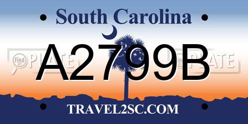 A2799B South Carolina License Plate