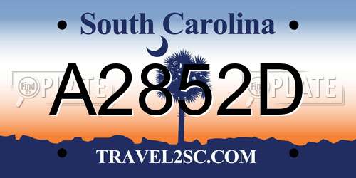 A2852D South Carolina License Plate