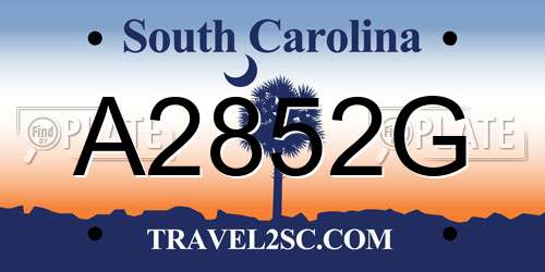 A2852G South Carolina License Plate