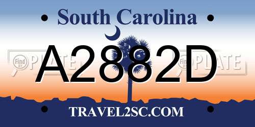 A2882D South Carolina License Plate