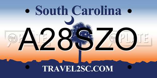 A28SZO South Carolina License Plate