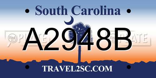 A2948B South Carolina License Plate