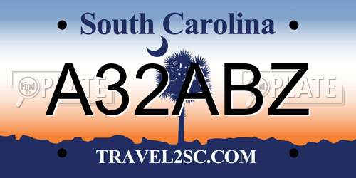 A32ABZ South Carolina License Plate
