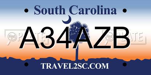 A34AZB South Carolina License Plate