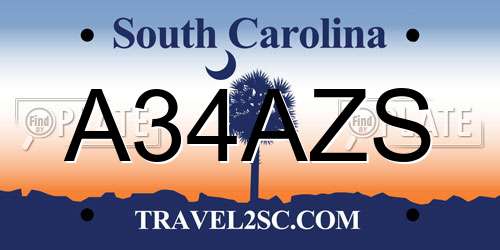 A34AZS South Carolina License Plate