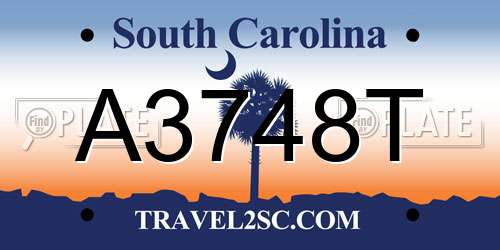 A3748T South Carolina License Plate