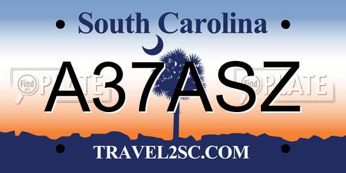 A37ASZ South Carolina License Plate
