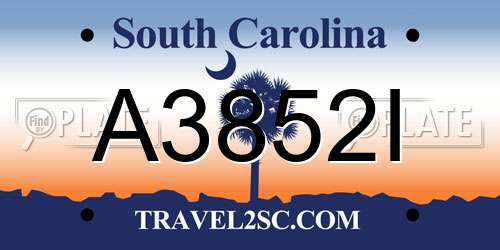 A3852I South Carolina License Plate