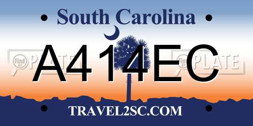 A414EC South Carolina License Plate