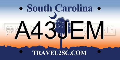 A43JEM South Carolina License Plate