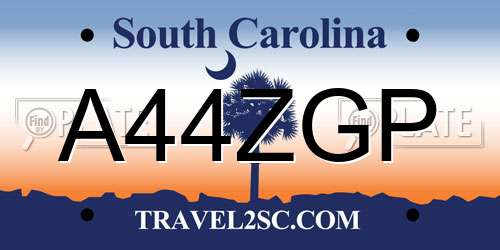 A44ZGP South Carolina License Plate