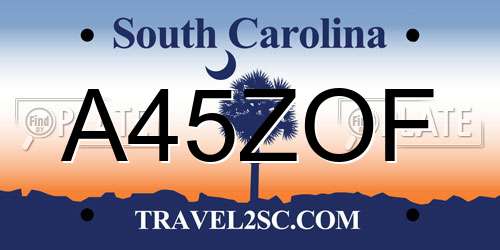 A45ZOF South Carolina License Plate