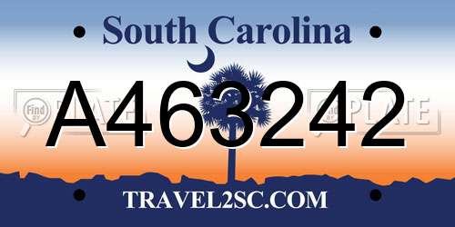 A463242 South Carolina License Plate
