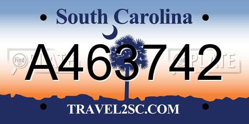 A463742 South Carolina License Plate