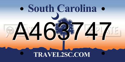A463747 South Carolina License Plate