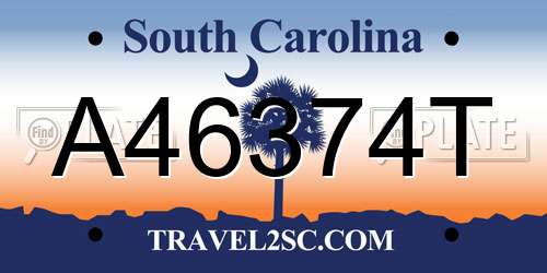 A46374T South Carolina License Plate