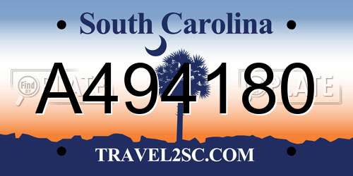 A494180 South Carolina License Plate
