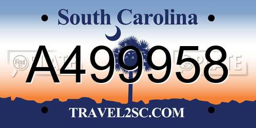 A499958 South Carolina License Plate